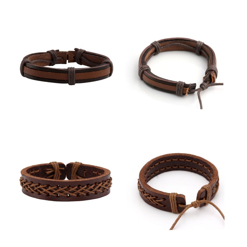 MILAKOO 10 Pcs Braided Leather Bracelet for Men Women Wooden Beaded Bracelets Wrap Adjustable - Image 3